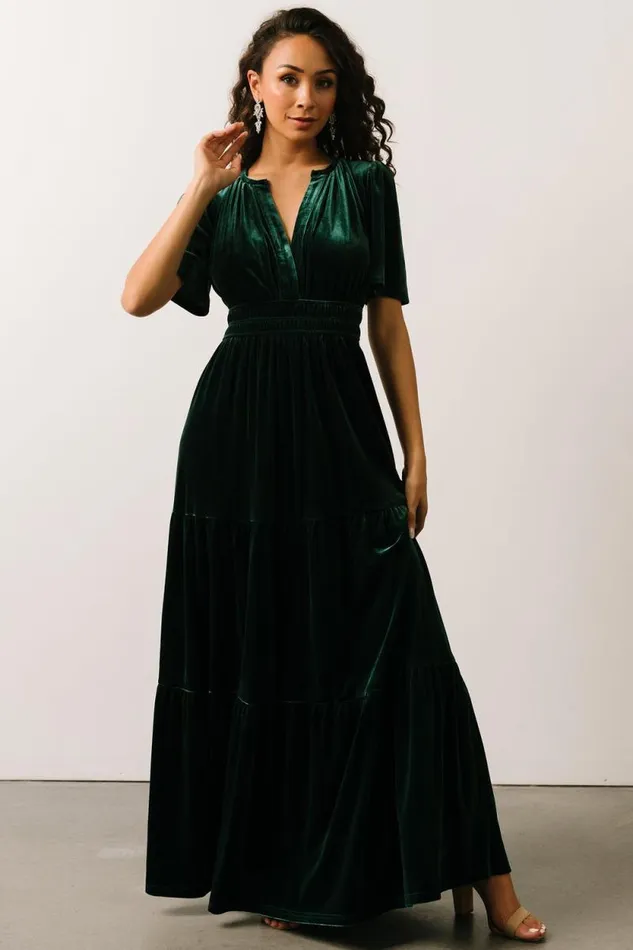 Women Artemis Velvet Maxi Dress Emerald Baltic Born Bump Friendly