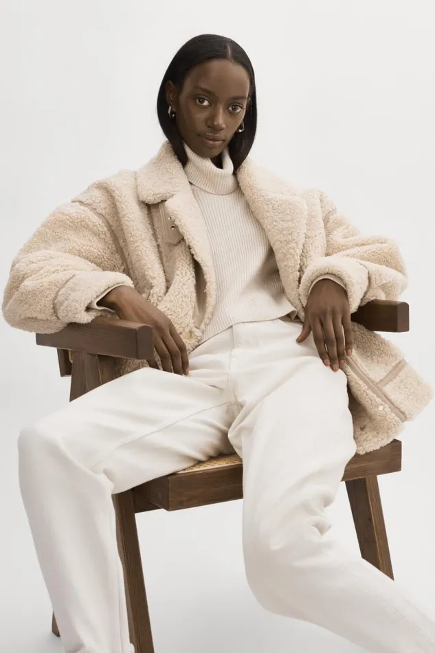 Women BADU Oversized Faux Shearling Jacket Beige LAMARQUE Sherpa Women BADU Oversized Faux Shearling Jacket Beige LAMARQUE Sherpa