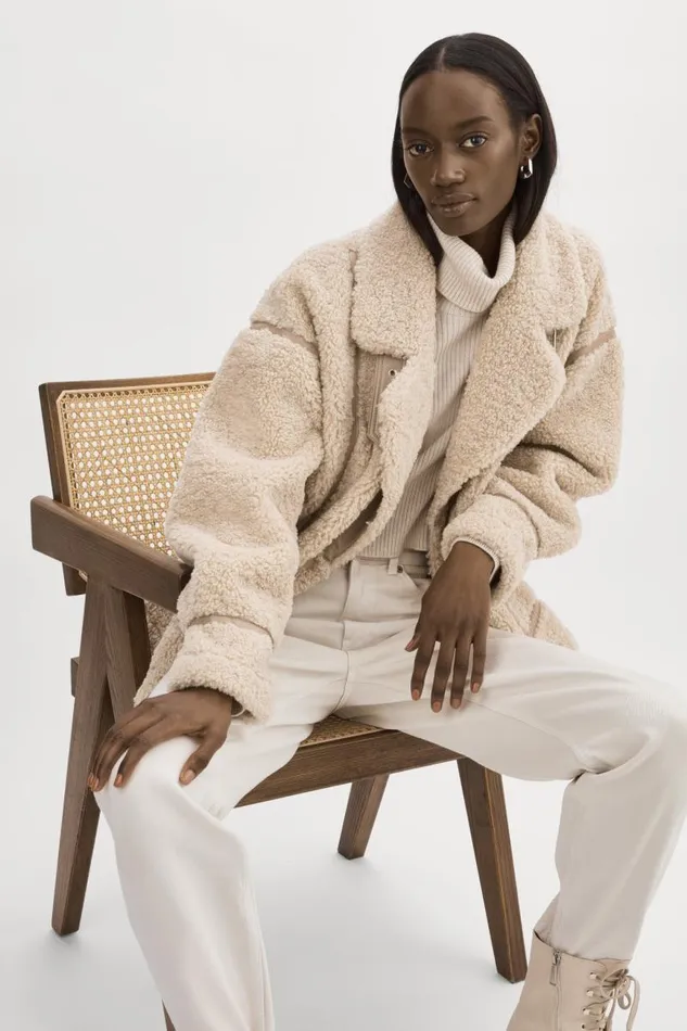 Women BADU Oversized Faux Shearling Jacket Beige LAMARQUE Sherpa Women BADU Oversized Faux Shearling Jacket Beige LAMARQUE Sherpa