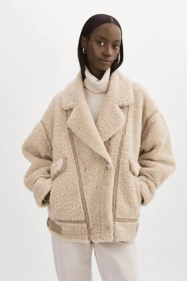 Women BADU Oversized Faux Shearling Jacket Beige LAMARQUE Sherpa Women BADU Oversized Faux Shearling Jacket Beige LAMARQUE Sherpa