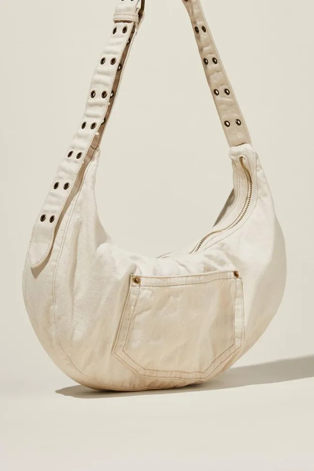 Women Bags and Belts Cotton On Bowie Crescent Cross Body Bag Chalk Denim