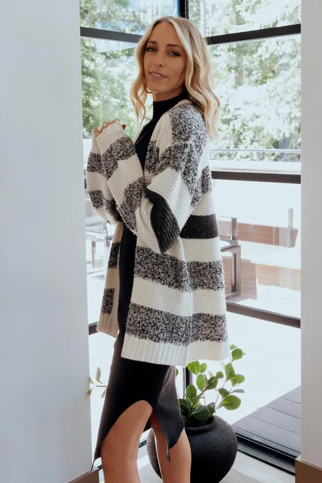 Women Banff Stripe Cardigan Black Ivory Baltic Born Cardigans