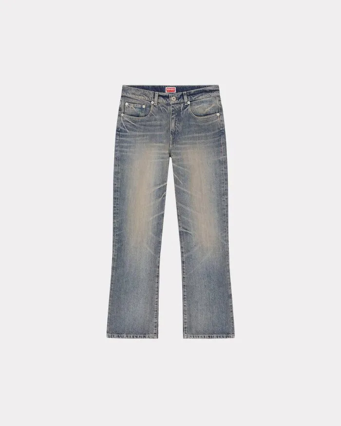 Women BARA Cropped Jeans In Japanese Denim Stone Bl Dirty Blue Denim Kenzo Pants And Shorts