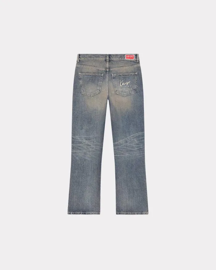 Women BARA Cropped Jeans In Japanese Denim Stone Bl Dirty Blue Denim Kenzo Pants And Shorts