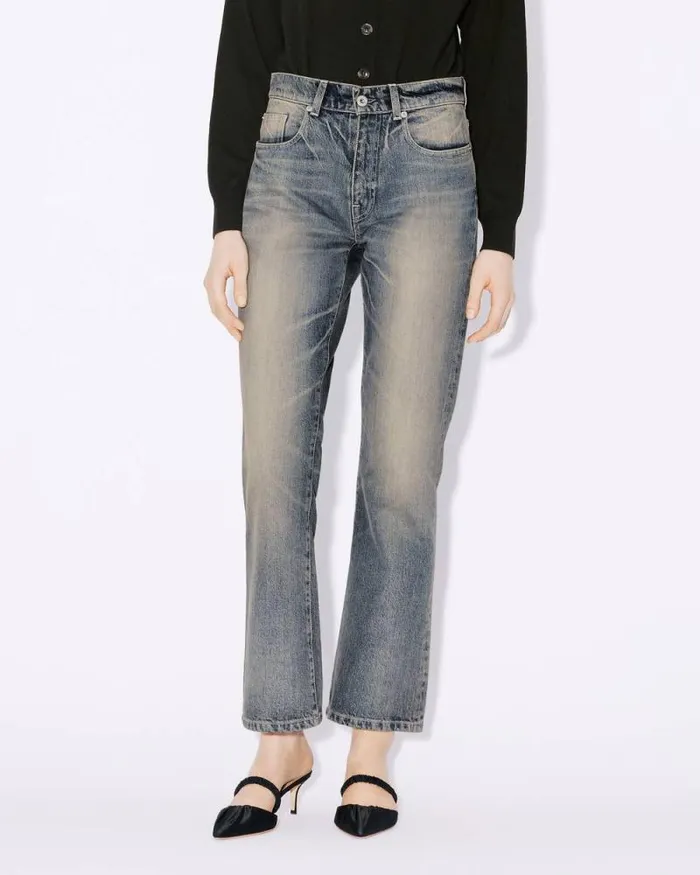 Women BARA Cropped Jeans In Japanese Denim Stone Bl Dirty Blue Denim Kenzo Pants And Shorts