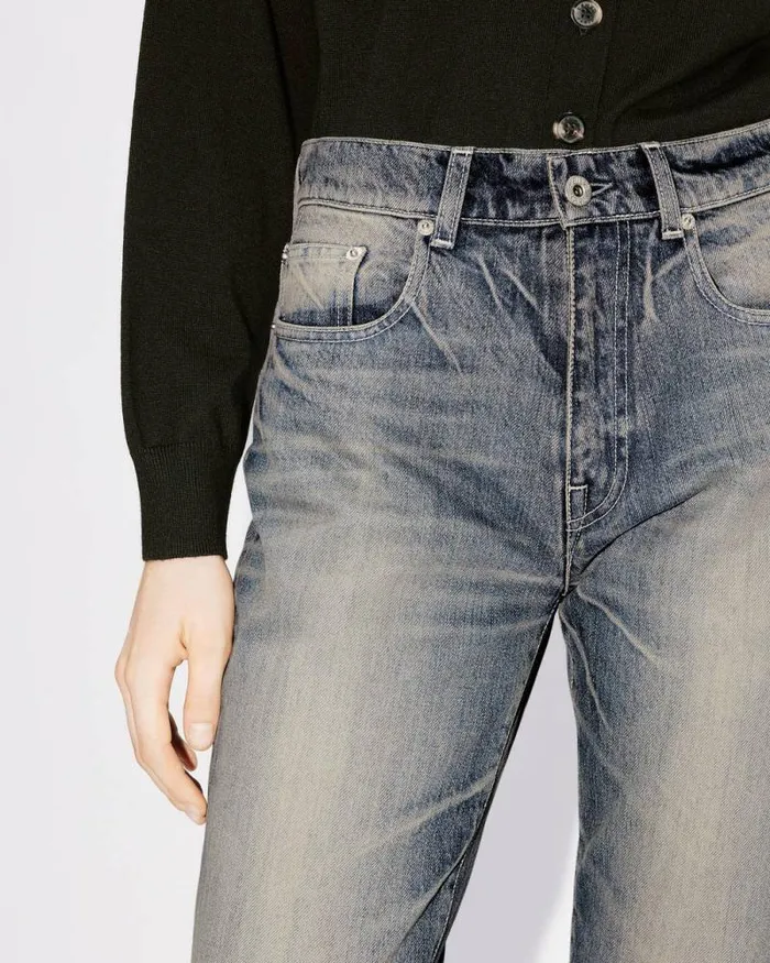 Women BARA Cropped Jeans In Japanese Denim Stone Bl Dirty Blue Denim Kenzo Pants And Shorts