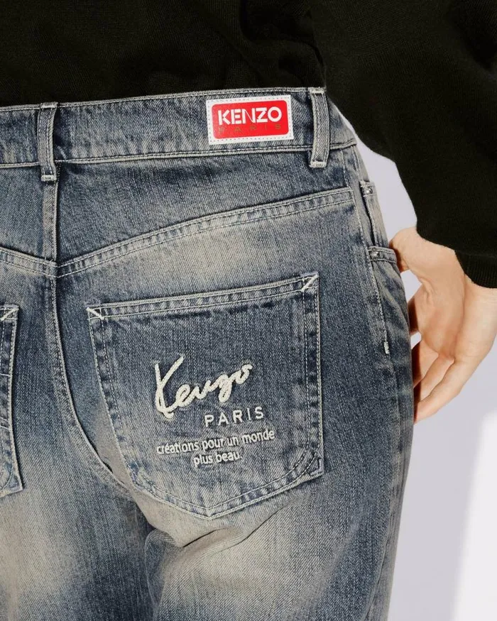 Women BARA Cropped Jeans In Japanese Denim Stone Bl Dirty Blue Denim Kenzo Pants And Shorts