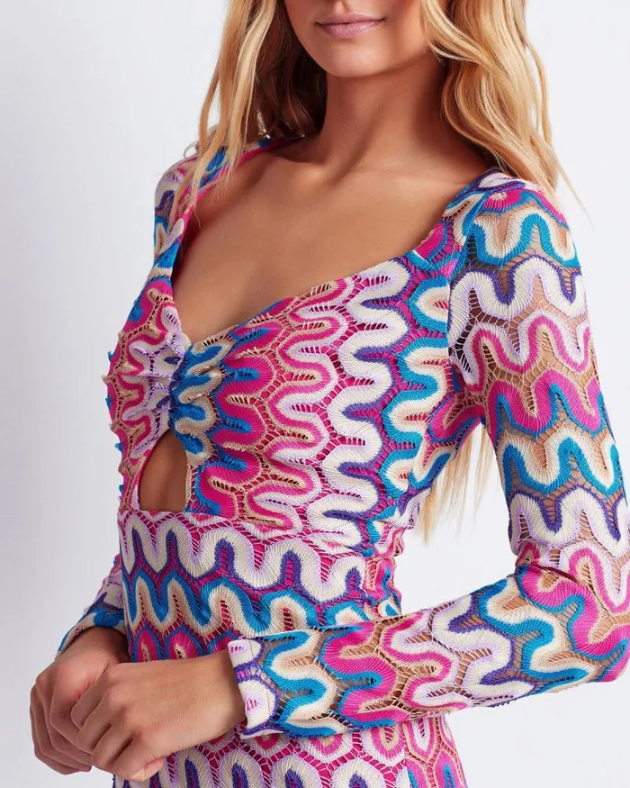 Women Beach Dresses PatBO CROCHET CUTOUT FRINGE TRIM MIDI DRESS FINAL SALE Pink Multi