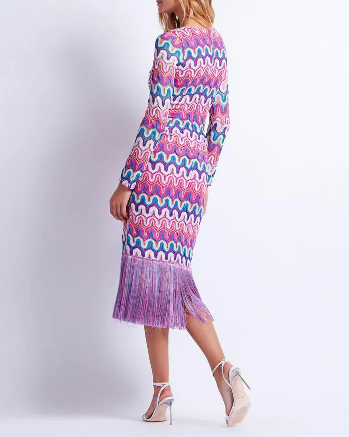 Women Beach Dresses PatBO CROCHET CUTOUT FRINGE TRIM MIDI DRESS FINAL SALE Pink Multi