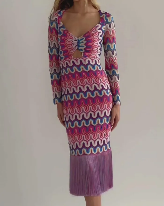 Women Beach Dresses PatBO CROCHET CUTOUT FRINGE TRIM MIDI DRESS FINAL SALE Pink Multi