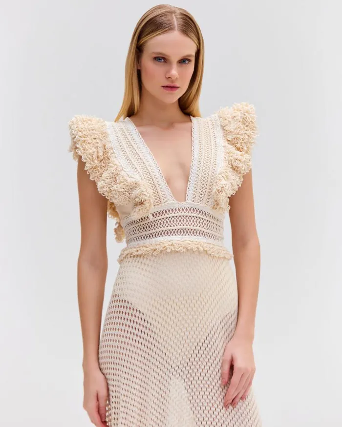 Women Beach Dresses PatBO HANDWOVEN NETTED BEACH DRESS Wheat