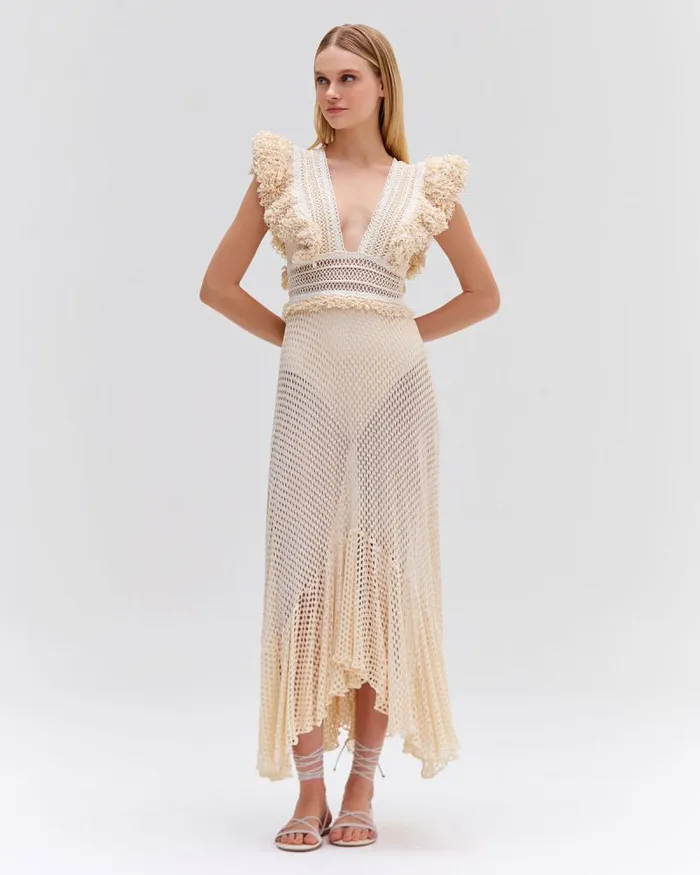 Women Beach Dresses PatBO HANDWOVEN NETTED BEACH DRESS Wheat