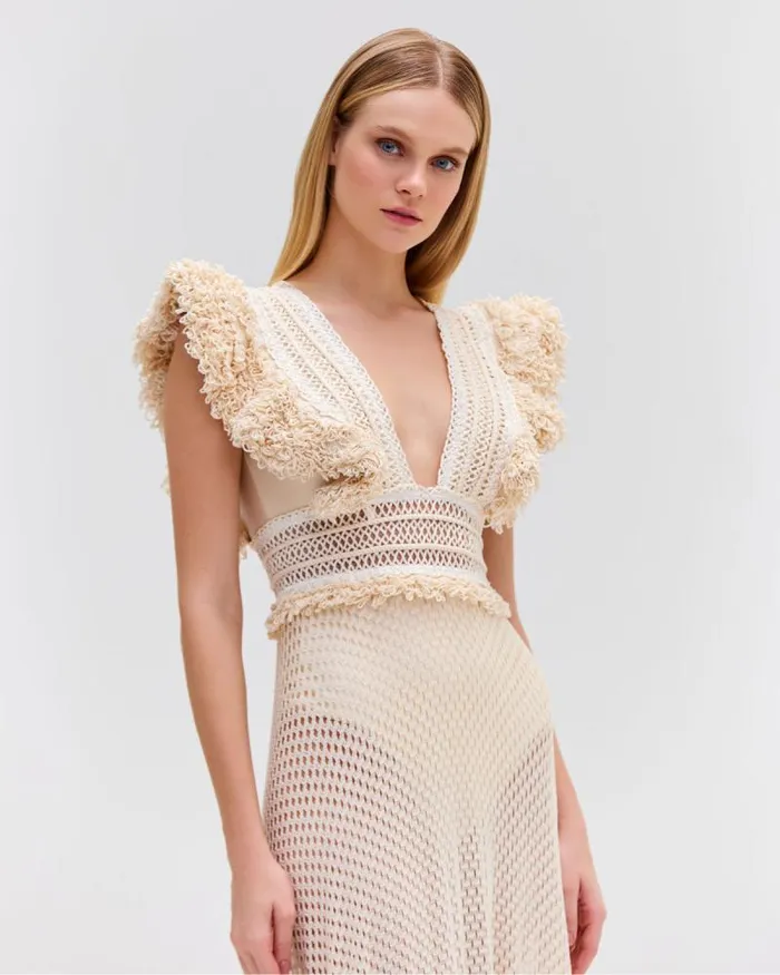 Women Beach Dresses PatBO HANDWOVEN NETTED BEACH DRESS Wheat