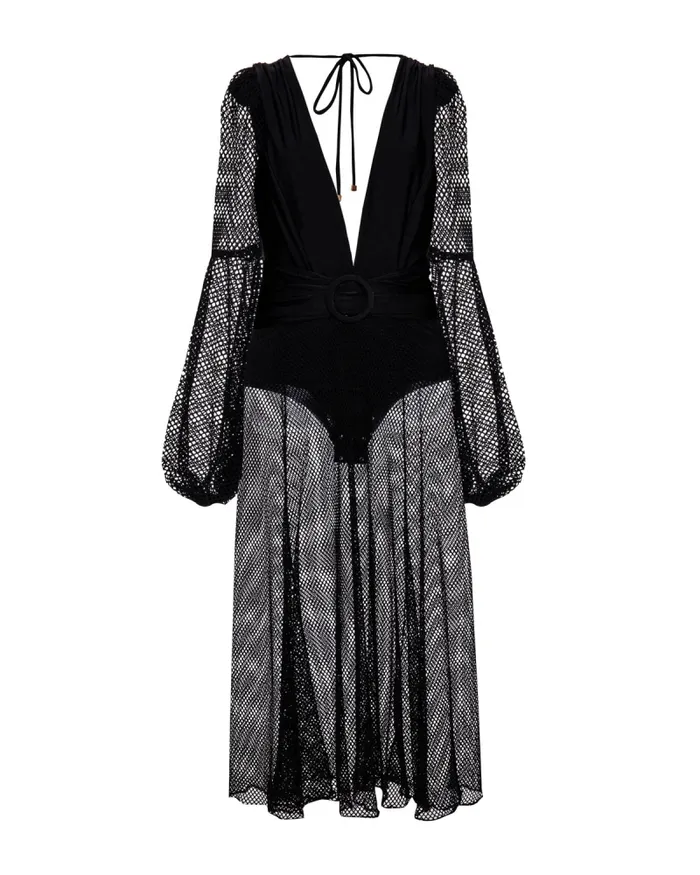 Women Beach Dresses PatBO Plunge Netted Beach Dress FINAL SALE Black