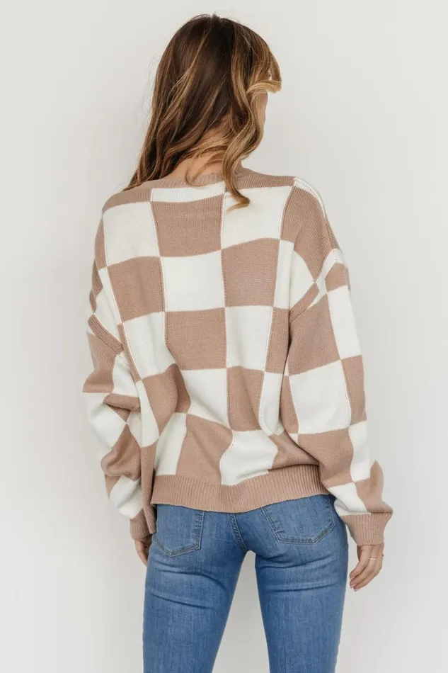Women Bella Checkered Sweater Taupe Baltic Born Sweaters