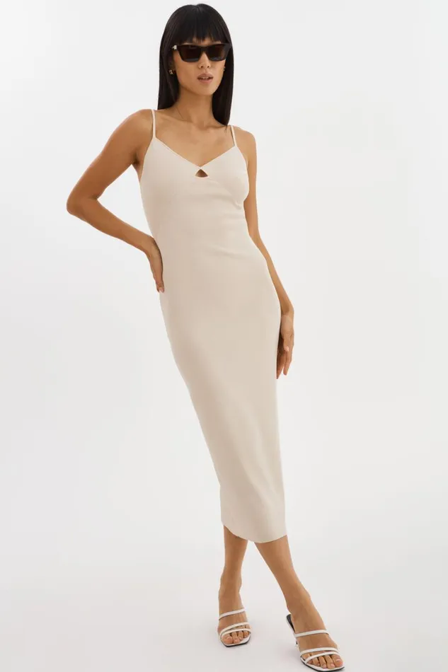 Women BETTINA Rib Knit Dress Beigewhite LAMARQUE Dresses