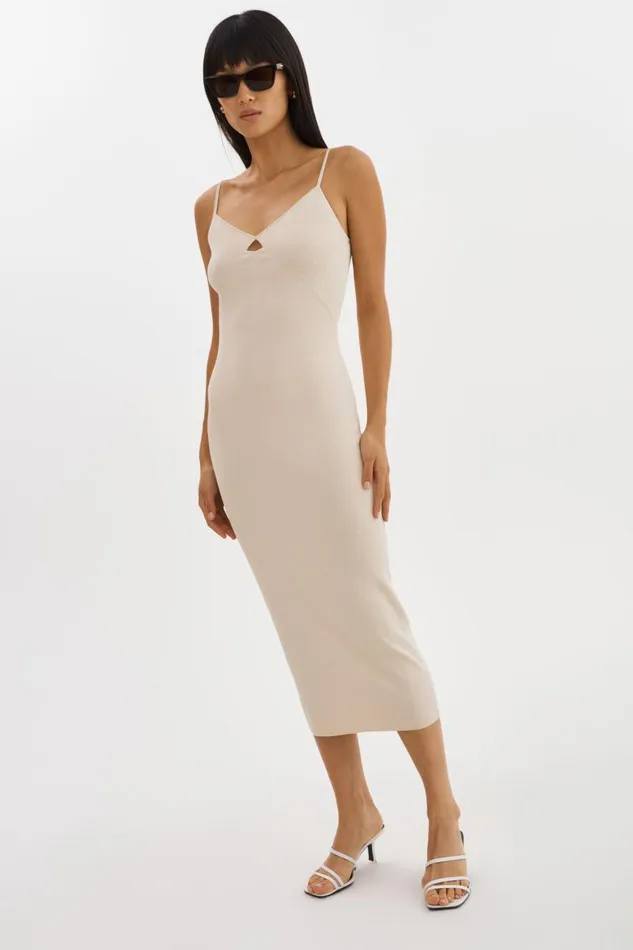 Women BETTINA Rib Knit Dress Beigewhite LAMARQUE Dresses