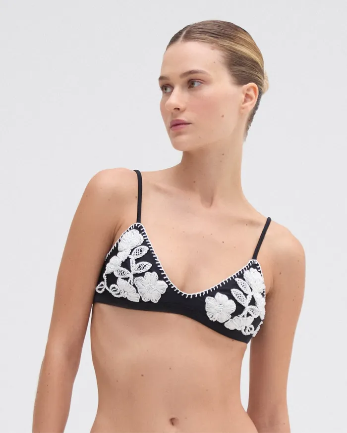 Women Bikinis PatBO EMBROIDERED BIKINI TOP Black