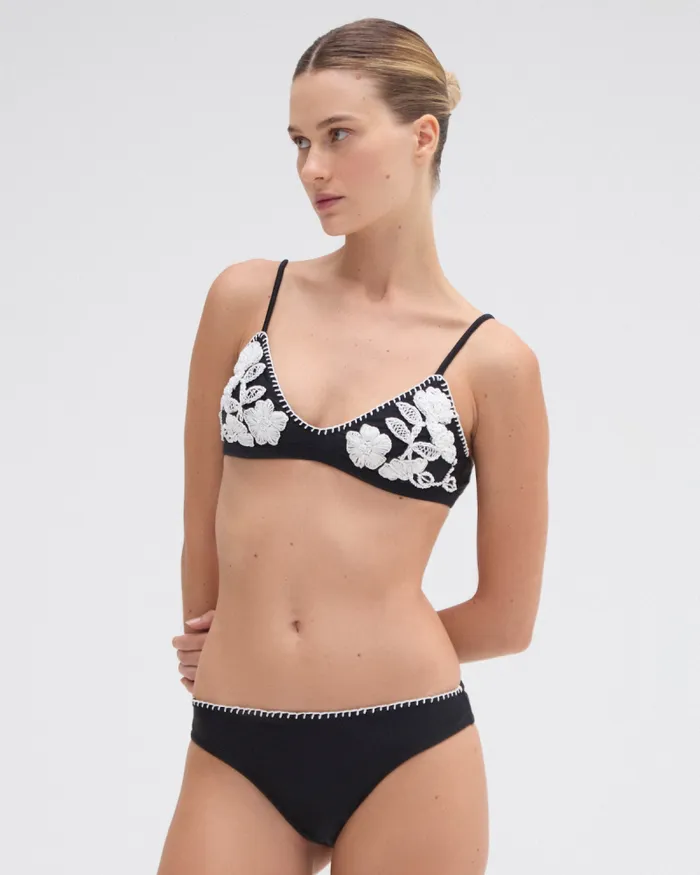 Women Bikinis PatBO EMBROIDERED BIKINI TOP Black