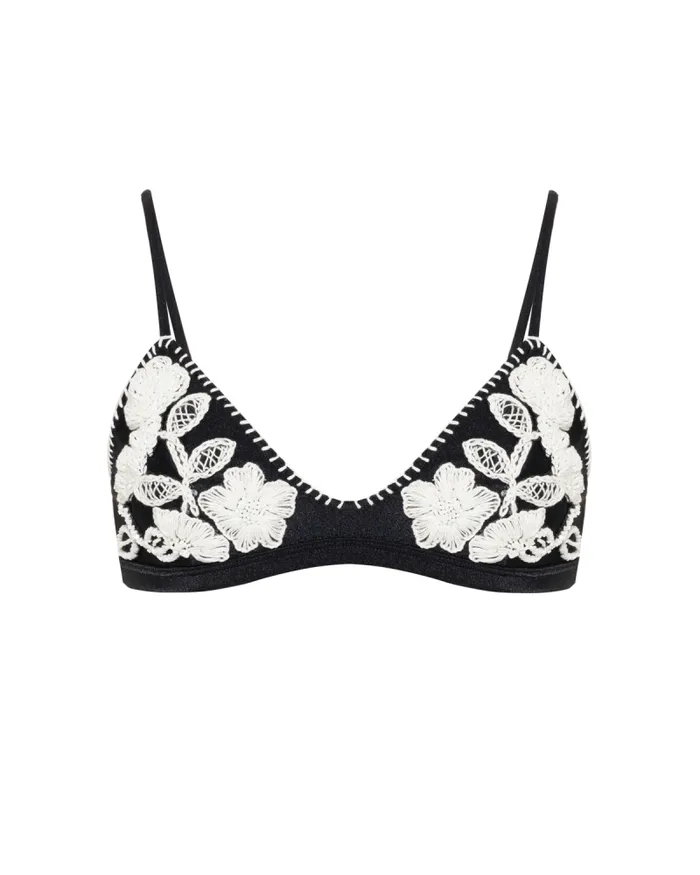 Women Bikinis PatBO EMBROIDERED BIKINI TOP Black