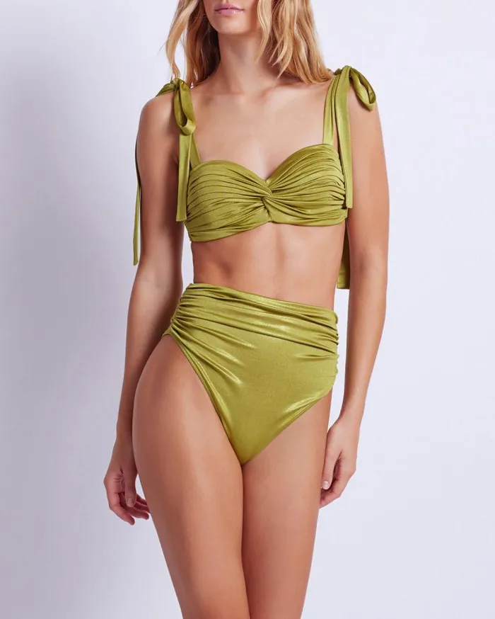 Women Bikinis PatBO Metallic Jersey Bikini Bottom FINAL SALE Absinthe