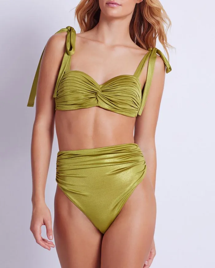 Women Bikinis PatBO Metallic Jersey Bikini Bottom FINAL SALE Absinthe
