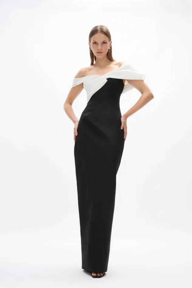 Women Black Dresses Rachel Gilbert Delila Gown BlackWhite