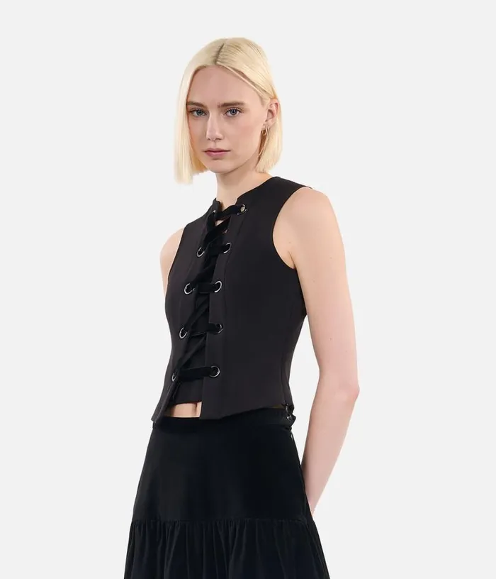 Women Black Top With Lacing THE KOOPLES Blouses and Shirts