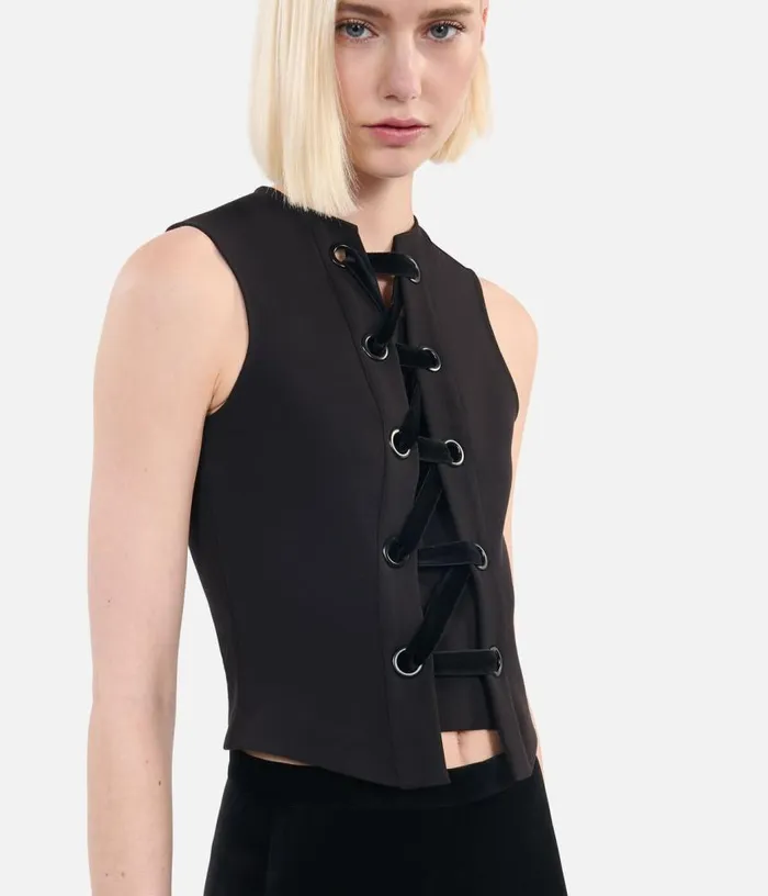 Women Black Top With Lacing THE KOOPLES Blouses and Shirts
