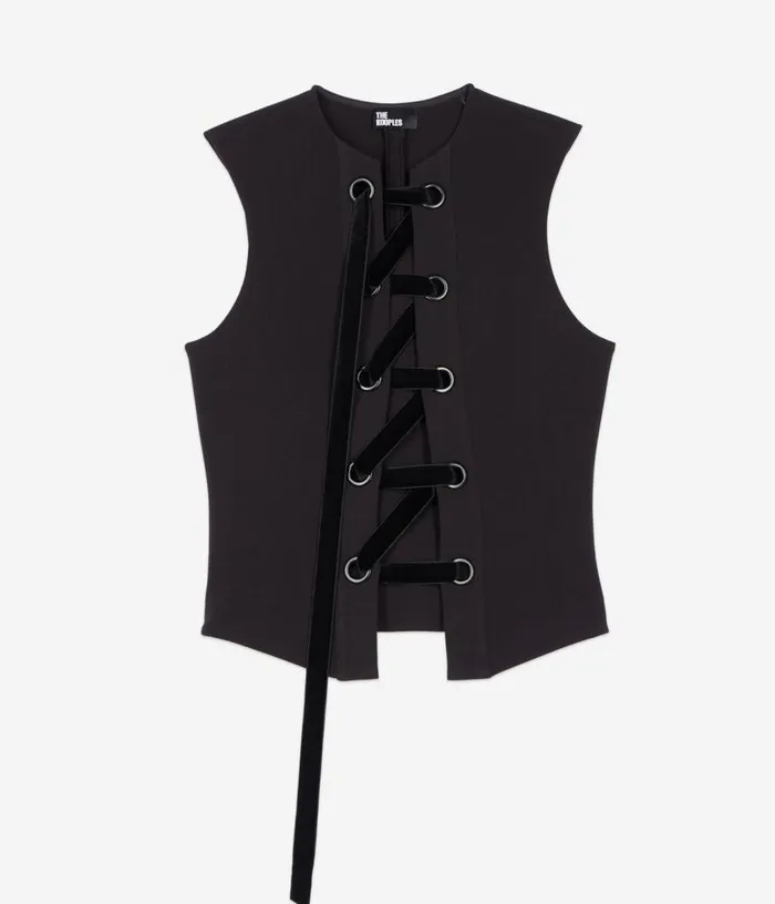 Women Black Top With Lacing THE KOOPLES Blouses and Shirts