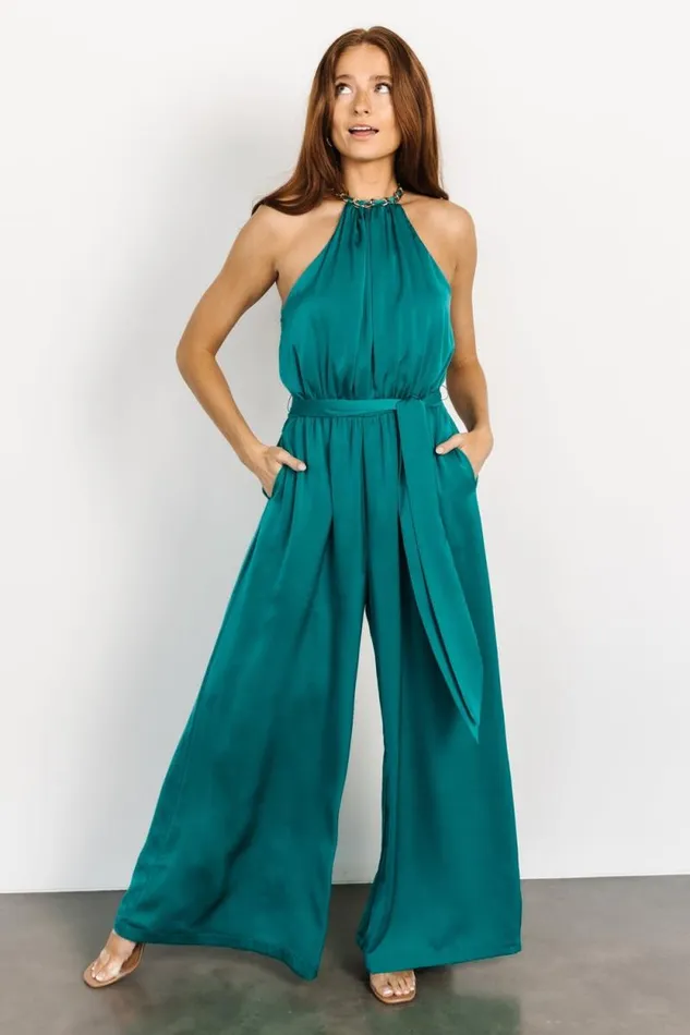 Women Blaire Satin Jumpsuit Jewel Green Baltic Born Jumpsuits and Rompers
