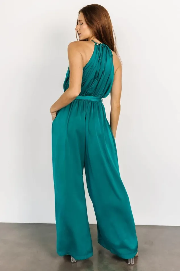 Women Blaire Satin Jumpsuit Jewel Green Baltic Born Jumpsuits and Rompers