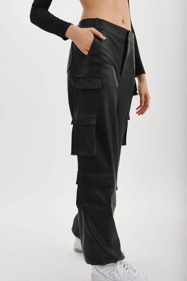 Women BOBBI Faux Leather Cargo Pants Black LAMARQUE Pants and Shorts