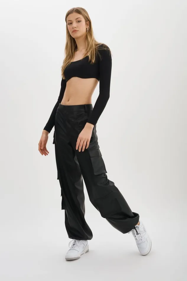 Women BOBBI Faux Leather Cargo Pants Black LAMARQUE Pants and Shorts Women BOBBI Faux Leather Cargo Pants Black LAMARQUE Pants and Shorts