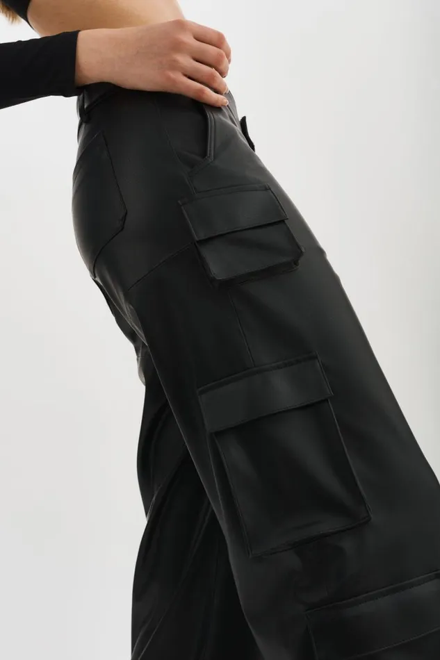 Women BOBBI Faux Leather Cargo Pants Black LAMARQUE Pants and Shorts Women BOBBI Faux Leather Cargo Pants Black LAMARQUE Pants and Shorts