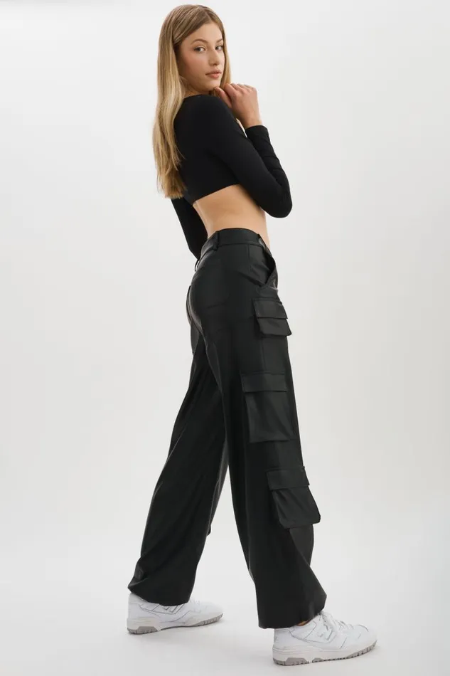 Women BOBBI Faux Leather Cargo Pants Black LAMARQUE Pants and Shorts Women BOBBI Faux Leather Cargo Pants Black LAMARQUE Pants and Shorts