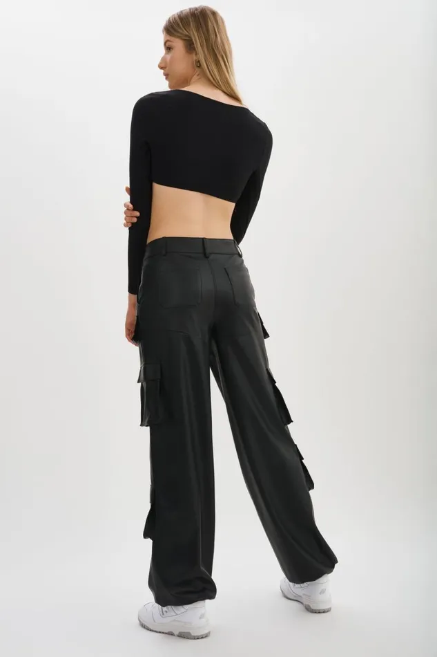 Women BOBBI Faux Leather Cargo Pants Black LAMARQUE Pants and Shorts Women BOBBI Faux Leather Cargo Pants Black LAMARQUE Pants and Shorts