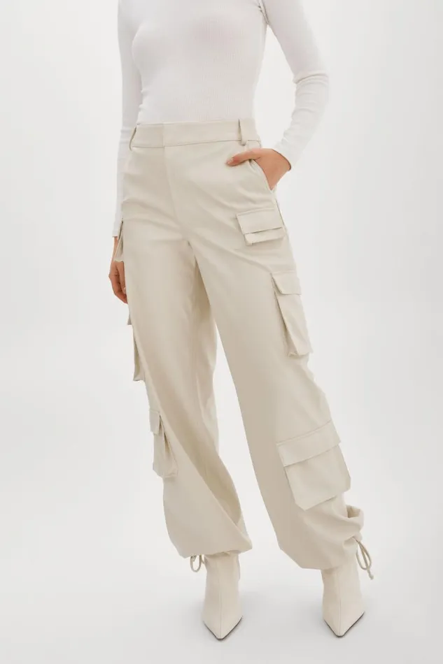 Women BOBBI Faux Leather Cargo Pants Bone LAMARQUE Pants and Shorts
