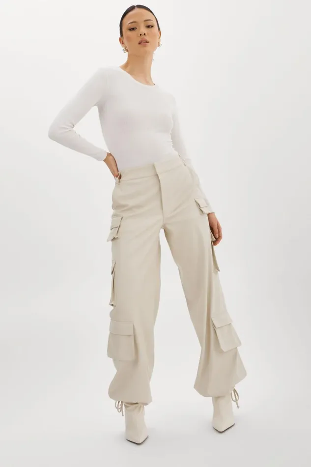 Women BOBBI Faux Leather Cargo Pants Bone LAMARQUE Pants and Shorts Women BOBBI Faux Leather Cargo Pants Bone LAMARQUE Pants and Shorts