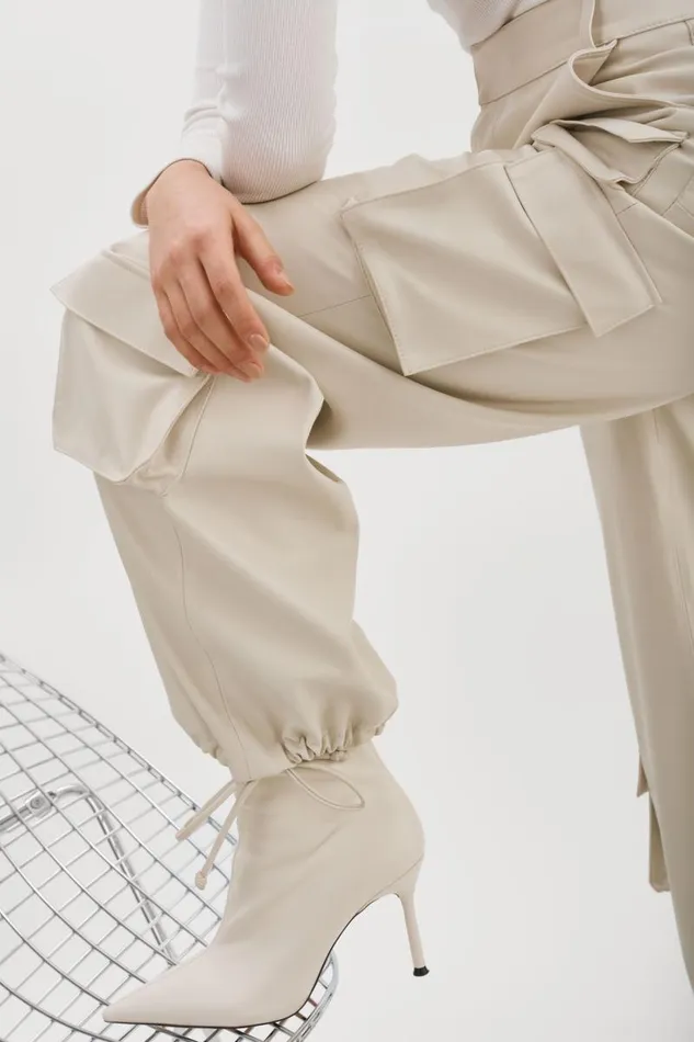 Women BOBBI Faux Leather Cargo Pants Bone LAMARQUE Pants and Shorts Women BOBBI Faux Leather Cargo Pants Bone LAMARQUE Pants and Shorts