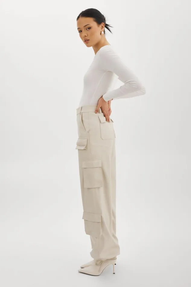 Women BOBBI Faux Leather Cargo Pants Bone LAMARQUE Pants and Shorts Women BOBBI Faux Leather Cargo Pants Bone LAMARQUE Pants and Shorts