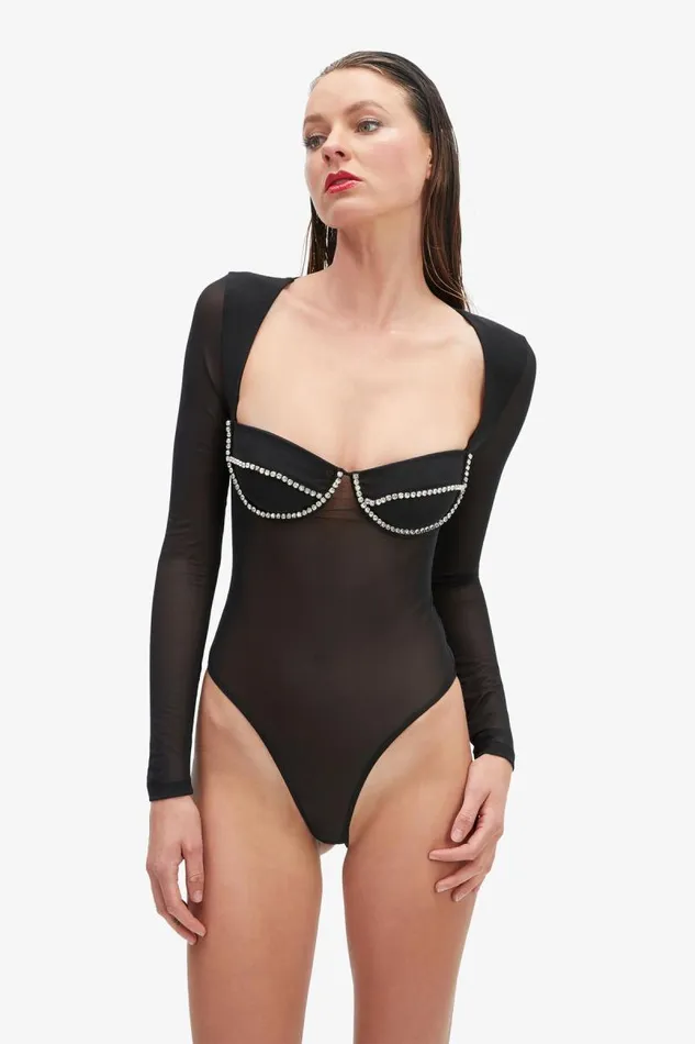 Women Bodysuits Bardot Carter Diamante Bodysuit In Black Black Women Bodysuits Bardot Carter Diamante Bodysuit In Black Black