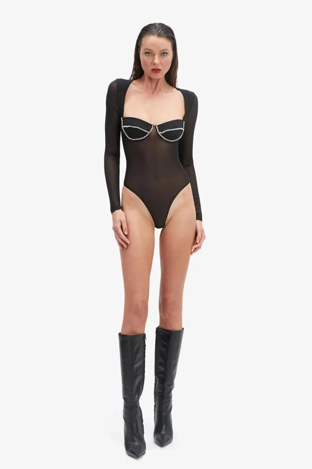 Women Bodysuits Bardot Carter Diamante Bodysuit In Black Black Women Bodysuits Bardot Carter Diamante Bodysuit In Black Black