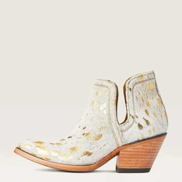 Women Booties Ariat Dixon Haircalf Western Boot White Metallic Hair On