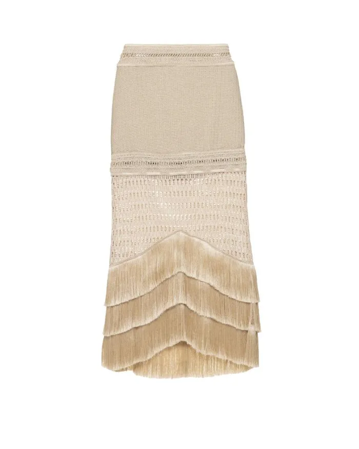Women Bottoms PatBO Fringe Maxi Skirt Gold