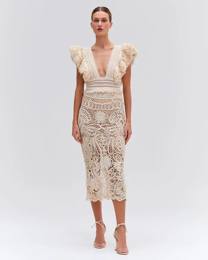 Women Bottoms PatBO HANDWOVEN MIDI SKIRT Wheat