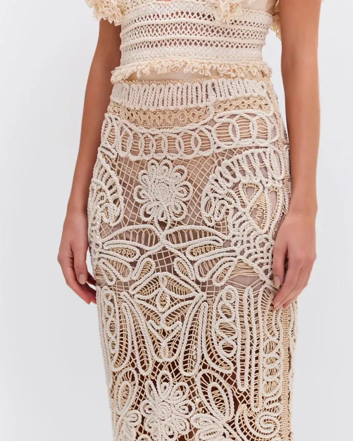Women Bottoms PatBO HANDWOVEN MIDI SKIRT Wheat