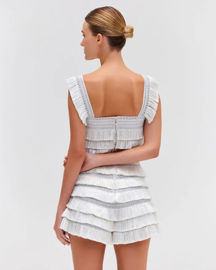 Women Bottoms PatBO Metallic Fringe Shorts Silver