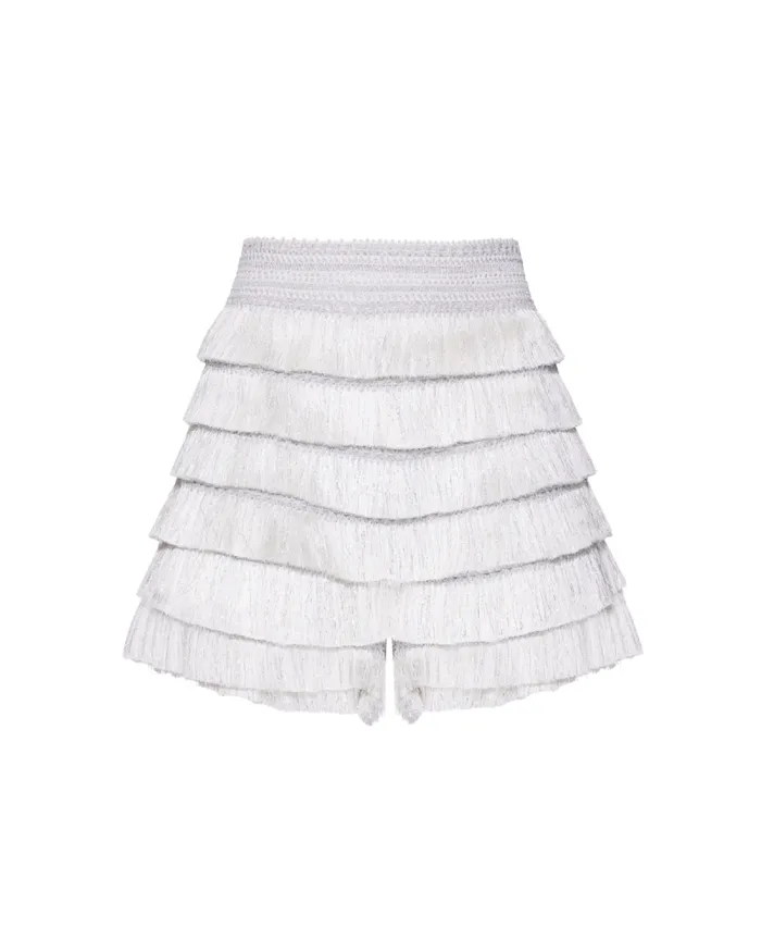 Women Bottoms PatBO Metallic Fringe Shorts Silver