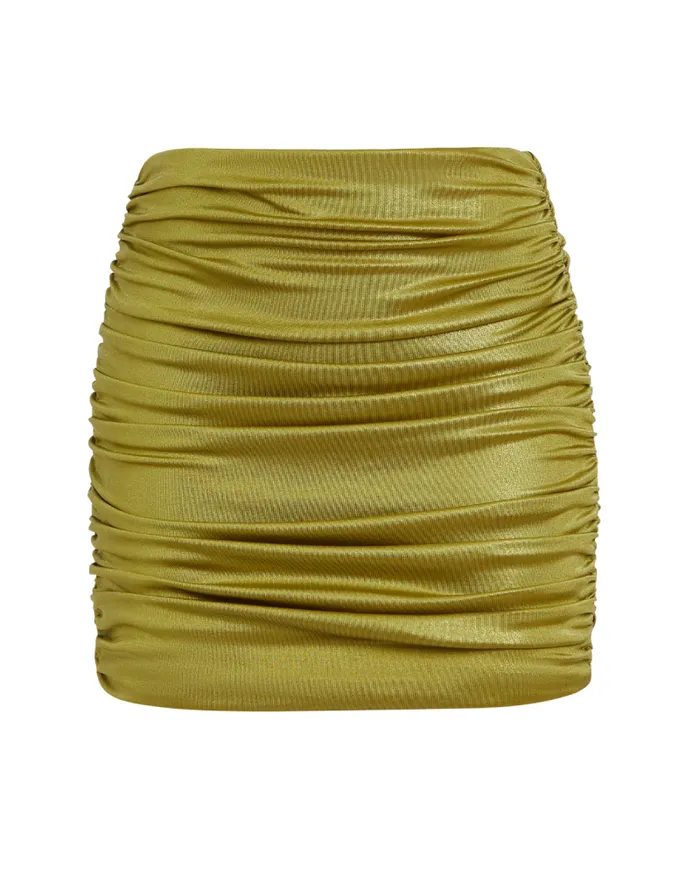 Women Bottoms PatBO Metallic Jersey Mini Skirt FINAL SALE Absinthe